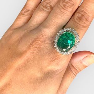 Vintage Emerald Clear Crystal Statement Adjustable Ring